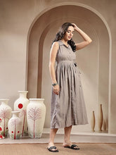 Stylum Women's Grey Self Design Crepe Pleated Dress (DRSGREYMOSS)