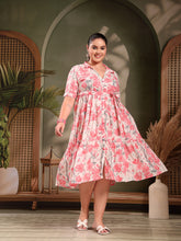 Stylum Women's Plus Size Pestal Pink Floral Printed Cotton Flared Dress (DRSPINKKINNUPLUS)