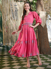 Stylum Women's Pink Solid & Embroidered Rayon Flared Dress (DRSPINKLUCK)