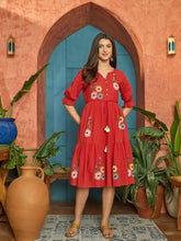 Stylum Women's Red Solid & Embroidered Cotton Tiered Dress (DRSREDRAMP)