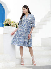 Women's Floral Printed Cotton Tiered A-Line Dress-DRSSABIK