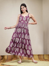 Women's Floral Printed Rayon Long Flared Dress-DRSWINEISHA