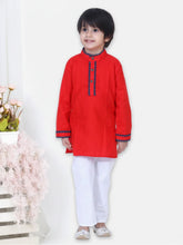 Cotton Flax Kurta Pajama Set for Kids - Red | DW20KP10RD