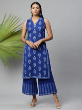 Indigo Blue Pure Cotton Printed Kurta Palazzo Set-AHKUPZ-COMBO-518