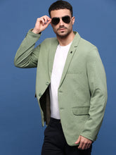 Men Green Slim Fit Single Breasted Blazer-EX-3003C-Green