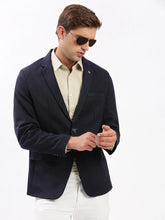 Men Notched Lapel Solid Navy Blue Blazer-EX-3012-Navyblue