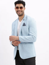 Men Solid Blue Single Breasted Blazer-EX-Cotry-Blue