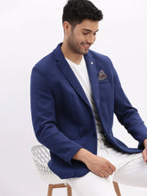 Men Solid Blue Single Breasted Blazer-EX-MettyA-Blue