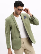 Men Solid Green Single Breasted Blazer-EX-MettyC-Green