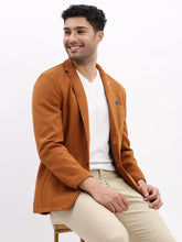 Men Solid Camel Brown Single Breasted Blazer-EX-Metty-Camelbrown