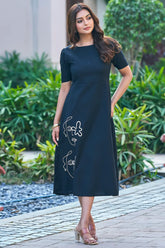 Elegant casual resort wear black dress-CL-SW-3085