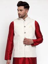 Men's Beige Embroidered Nehru Jacket