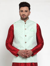 DesiQlo Men's Green Embroidered Nehru Jacket ( JOWC 4012Light-Green )