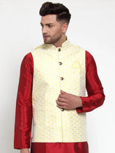 Men's Yellow Embroidered Nehru Jacket