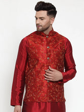 Men's Maroon Embroidered Nehru Jacket