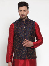 Men's Navy Embroidered Nehru Jacket