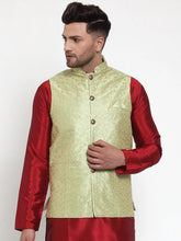 Men's Green Embroidered Nehru -Jacket