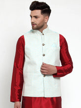 Men's Blue Mint Embroidered Nehru Jacket