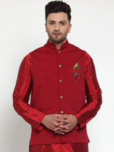 Men's Maroon Woven Lit Nehru Jacket