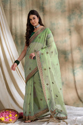 Womens Fashion Ethnic Pista Green Color Sarees-MLSHWSA1616PSG0ONE