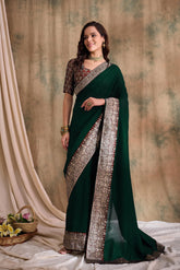 Womens Fashion Ethnic Green Color Sarees-MLSHWSA1539GRN0ONE