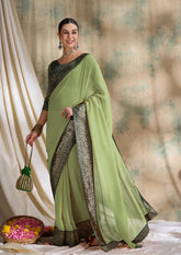 Womens Fashion Ethnic Pista Green Color Sarees-MLSHWSA1544PSG0ONE