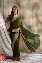 Womens Fashion Ethnic Olive Color Sarees-MLSHWSA1582OLV0ONE