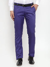 DesiQlo Men's Blue Cotton Striped Formal Trousers ( FGP 255Royal-Blue )