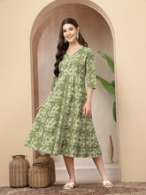 Stylum Women's Green Floral Printed Cotton Flared Dress (DRSGREENBOURBON)