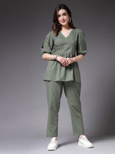 Women's Self Woven Kantha Cotton Co-Ord Set-GREENKATHACORD