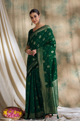 Womens Fashion Ethnic Green Color Sarees-MLSHWSA1499GRN0ONE