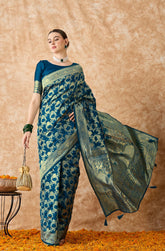 Womens Fashion Ethnic Teal Color Sarees-MLSHWSA1518TEL0ONE