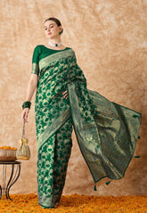 Womens Fashion Ethnic Green Color Sarees-MLSHWSA1523GRN0ONE