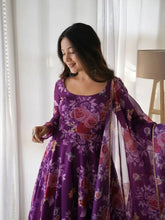 Floral Printed Knee Length Elbow Length Sleeves Round Neck Kurti And Palazzo Set With Net Dupatta-HFXMA-A5-PURPLE