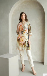 Women's Mandrian Collar Neck 3/4 Sleeves Rayon Kurti For Women-HFXMA-K138-MULTICOLOR