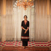 Women's Bandhani Design Printed Calf Length Black Kurti And Palazzo Set-HFXMA-K152-BLACK