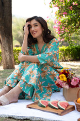 Floral Printed Calf Length Rayon V Neck Kurta And Pant Set For Women (K196)-HFXMA-K196-RAMA