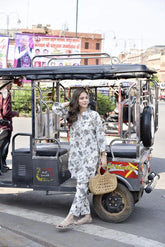 Women's Floral Printed Knee Length V Neck Rayon Kurti And Pant Set (K197)-HFXMA-K197-WHITE