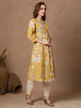 Women's Stylish Rayon Knee Length Floral Printed Kurti-HFXMA-K228-YELLOW