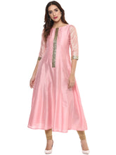 Pink Poly Silk Gold Foil Print Kurta-AHKUPSFP-561