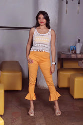DesiQlo Women Mustard Smart Fit Solid Bottom Flared Trousers ( JOP 2128 Mustard )