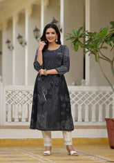 Black Abstract Printed Kurta With Sequins-J4671BLACK