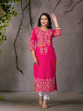 Pink Thread Embroidered Liva Rayon Kurta With Sequins & Beads-J4696PINK