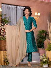 Rama Green Ethnic Motif Printed Cotton Kurta Pant And Dupatta Set With Zari Work-J4730RAMAGREEN
