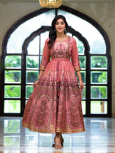 Onionpink Santoon Printed Fit & Flare Maxi Dress With Beads & Dori On Waist-J4739ONIONPINK