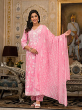 Pink Floral Printed Rayon Kurta, Pant And Dupatta Set With Thread & Sequins Work-J4837PINK_OF