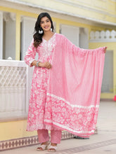 Pink Floral Printed Rayon Kurta, Pant And Dupatta Set With Thread & Sequins Work-J4838PINK_OF