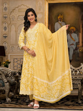 Yellow Floral Printed Rayon Kurta With Pant And Dupatta With Thread & Sequins Work-J4838YELLOW_OF
