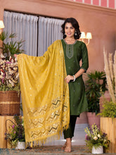 Green Zari Embroidered Viscose Kurta Pant And Dupatta Set With Tassels On Dupatta-J4899GREEN