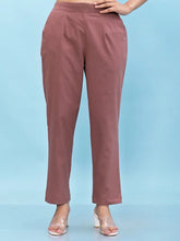 Women Mauve Solid Cotton Pants with Partially Elasticated Waistband and Two Side Pockets-J4957OT9MAUVE